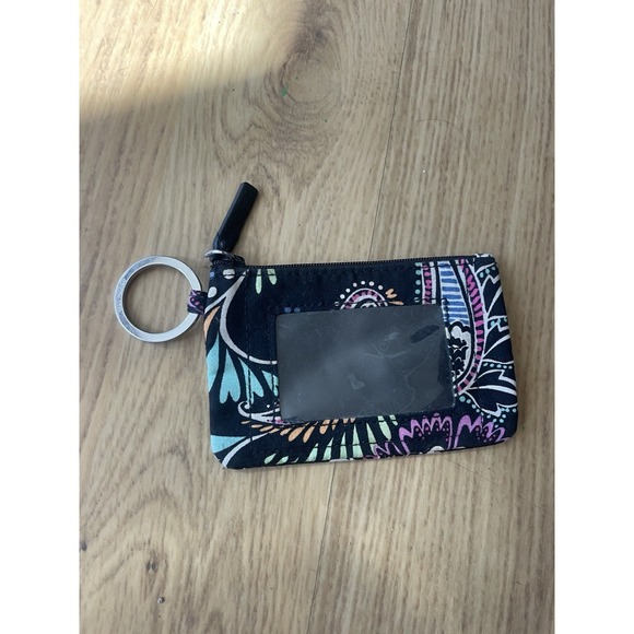 Vera Bradley Accessories - Vera Bradley Zip ID Case‎ Card Holder Coin Purse Key Ring in black floral pop